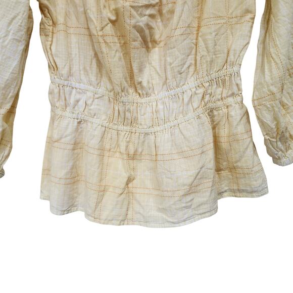 Free Assembly 3/4 Sleeve Square Neck Top Peplum Hem Cadmium Yellow Plaid Size XS - Picture 7 of 10